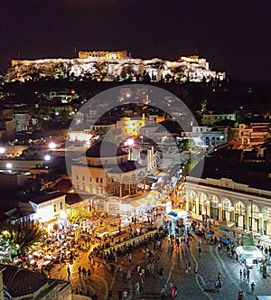 Monastiraki and Parthenon at night photo