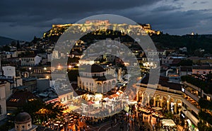 Monastiraki Square and Ancient Acropolis Hill