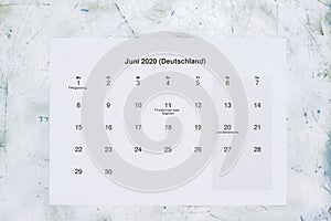 Monatskalender Juni 2020 Translation: Monthly Juni 2020 calendar