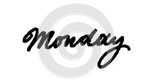 Monday handwriting vector ink. Black on white. Brush-pen style lettering.