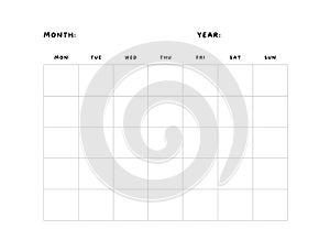 Monday Start Monthly Blank Template