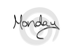 Monday, text, hand written, black on transparent background