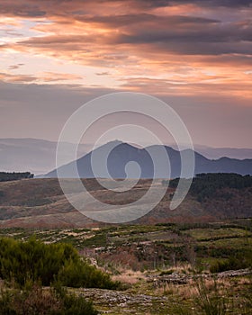 Mondim de Basto landscape nature view of Senhora da Graca in Portugal at sunset