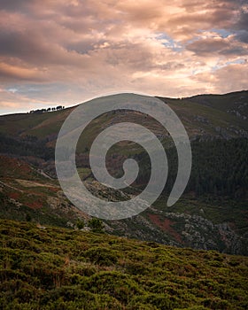 Mondim de Basto mountain nature landscape at sunset, in Portugal