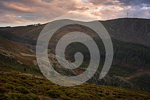 Mondim de Basto mountain nature landscape at sunset, in Portugal