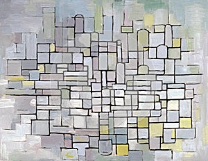 Mondrian Composition in grey, pink and blue