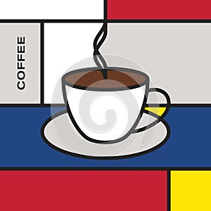 Coffee cup with smoke. Modern style art with rectangular colour blocks.
