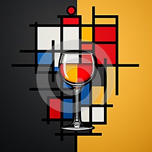 Mondrian Inspired Wine Glass: Abstract Minimalism Appreciator