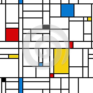 Mondrian style abstract geometric seamless pattern.