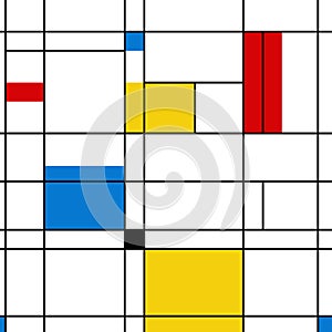 Mondrian style abstract geometric seamless pattern. Bauhaus colorful vector illustration