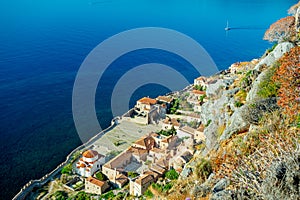 Monemvasia, Greece. View over the fortified town