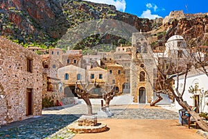 Monemvasia houses and church, Peloponnese, Greece