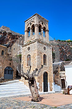 Monemvasia houses and church, Peloponnese, Greece