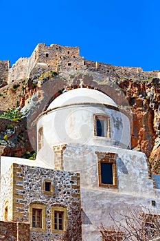 Monemvasia houses and church, Peloponnese, Greece