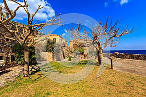 Monemvasia houses and church in Peloponnese, Greece