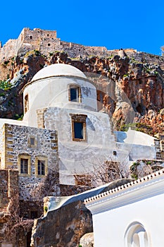 Monemvasia houses and church, Peloponnese, Greece