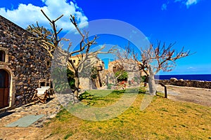 Monemvasia houses and church in Peloponnese, Greece