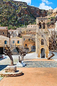 Monemvasia houses and church, Peloponnese, Greece