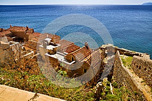 Monemvasia is located in Laconia, Peloponnese, Greece, on a small island photo