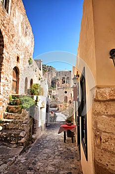 Monemvasia is located in Laconia, Peloponnese, Greece, on a small island photo