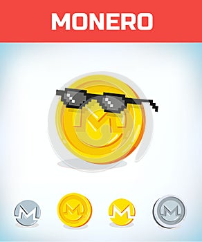 Monero in black glasses. monero. Digital currency. Crypto currency. Money and finance symbol. Miner bit coin