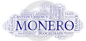 Monero cryptocurrency coin word cloud.