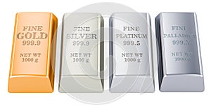 Monetary metals ingots, 3D rendering