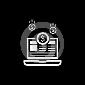 Monetization Icon Flat Laptop with Webpage and Coins