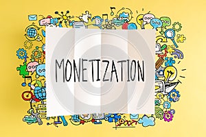 Monetization text with colorful illustrations