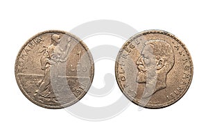 Moneta 1911 Romania King Carol I Silver One 1 Leu Coin 5g 23mm photo