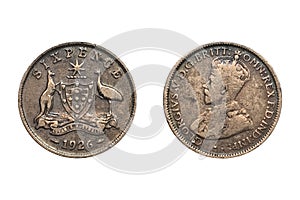 6 Pence 1926 George V Australia. Obverse and Reverse. Type Standard circulation coin. photo