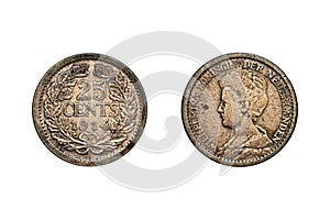 25 Cents 1914 Wilhelmina. Netherlands coin. Obverse Bust of queen Wilhelmina to the left. Reverse