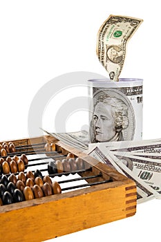 Money, abacus, moneybox