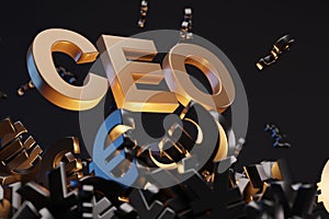 Money with acronym `CEO` - `Chief Executive Officer`, studio background. Business concept