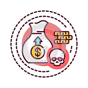 Money addiction color line icon. Physical or emotional dependence on earning, spending and having money. Pictogram for web page,