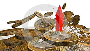money arrow breaking up euro coins - 3d rendering