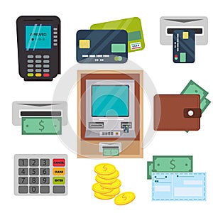 Money, ATM - cash machine icons set.