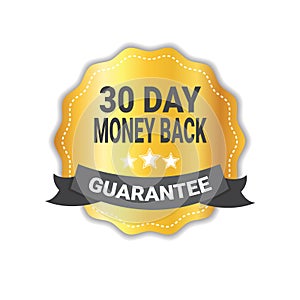 Money Back In 30 Days Guarantee Sticker Golden Medal Icon Seal Isolated