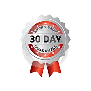 Money Back In 30 Days Template Medal With Ribbon Sticker Isolated