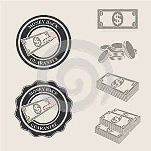 Money back guarantee icons and symbols of payment