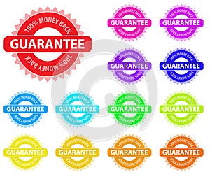 Money back guarantee seal stamp vector blue red badge label icon sticker certificate emblem satisfaction banner sales star round