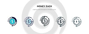 Money back icon in different style vector illustration. two colored and black money back vector icons designed in filled, outline
