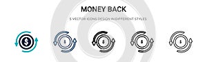 Money back icon in filled, thin line, outline and stroke style. Vector illustration of two colored and black money back vector