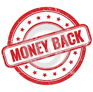 MONEY BACK text on red grungy round rubber stamp