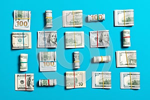 Money Background with american hundred dollar bills on top wiev with copy space for your text in business concept