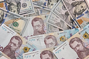 Money background. dollar and gryvnia bills. exchange