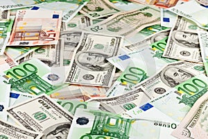 Money background, dollars and euros