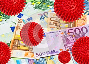Money background Euro banknotes Coronavirus covid-19 Corona virus