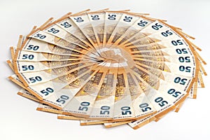 Money background euro cash banknotes 50 euro notes frame composition