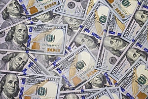 Money background of new hundred dollar bills cash